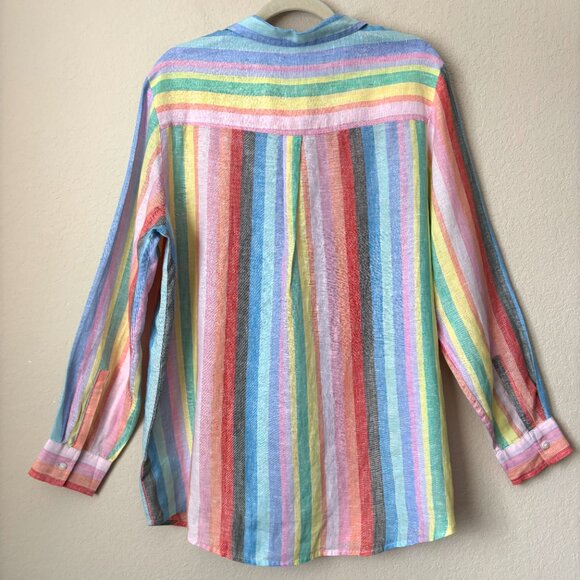 GAP 100% Linen Rainbow Striped Oversized Boyfriend Button Up Shirt - Picture 11 of 13